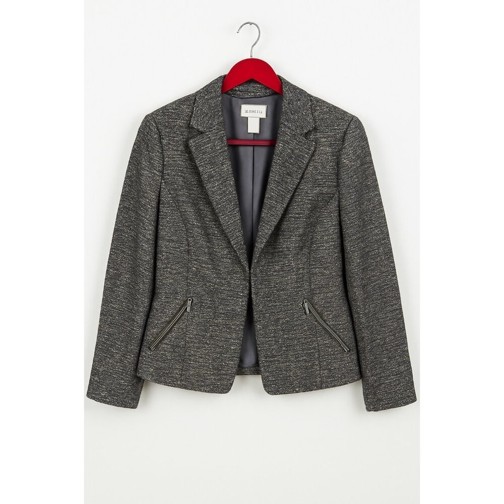 Chico’s NWT Metallic Tweed Blazer Jacket Silver Gray Size 1 Medium Career